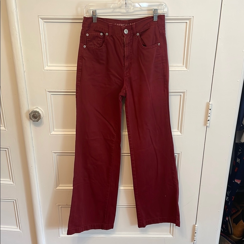 American Eagle Outfitters Red Flare Wide Leg Jeans